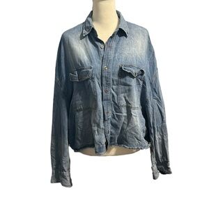 Boutique semi-crop chambray denim top size s/m